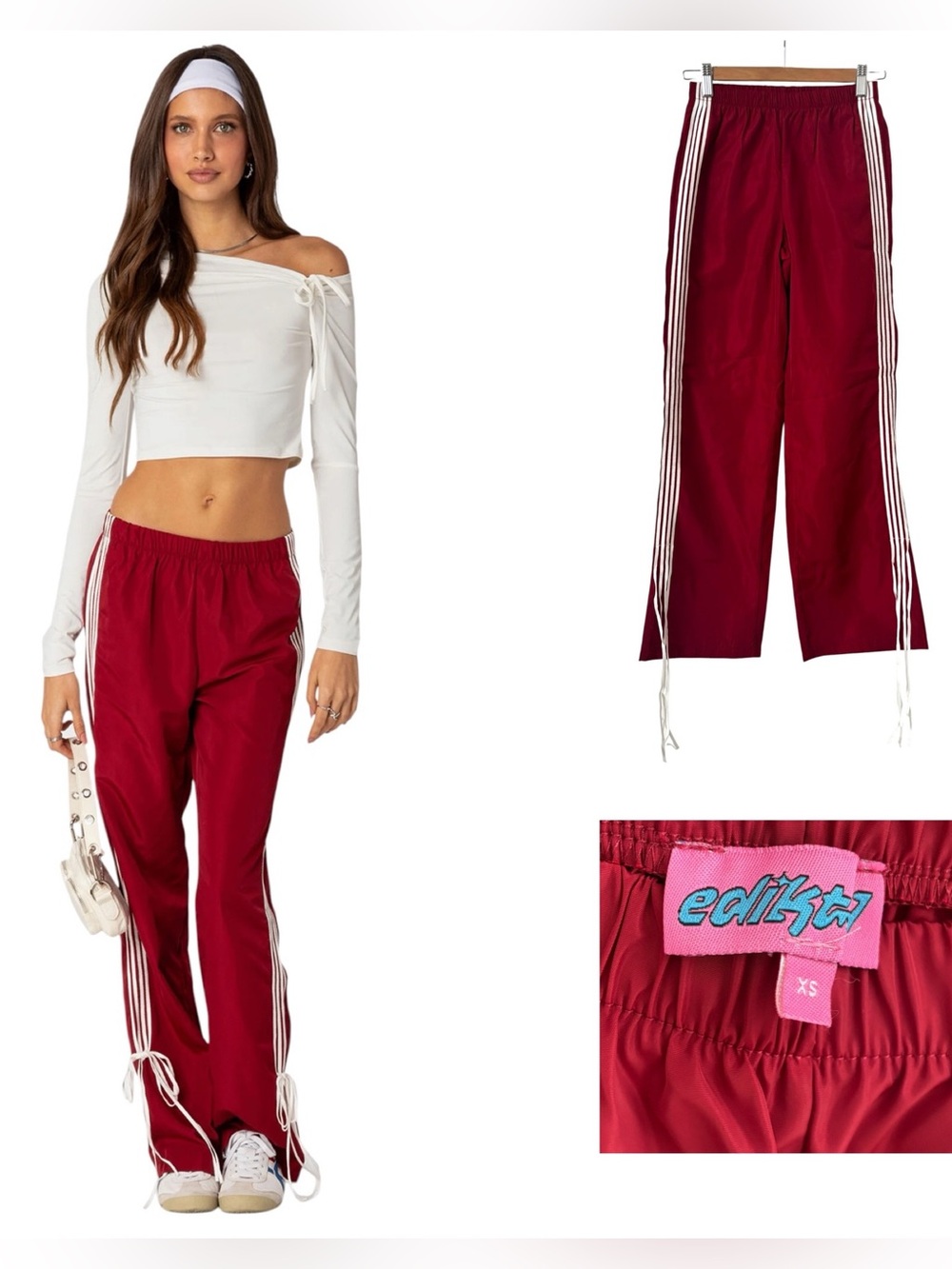 Edikted Remy Bow Ribbon Track Pants - Picture 1 of 4